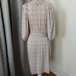 Calvin Klein Taupe Monogram Long Sleeve Dress